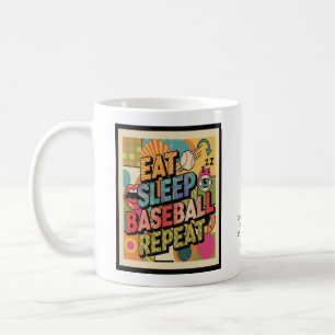 Taza De Café Béisbol Come Duerme Repite Arte Pop Personalizado