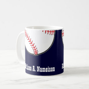 Taza De Café Béisbol en el tema deportivo Navy Blue Name