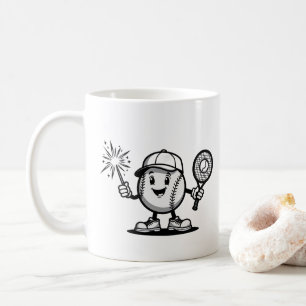 Taza De Café Béisbol feliz con Sparkler y Racket