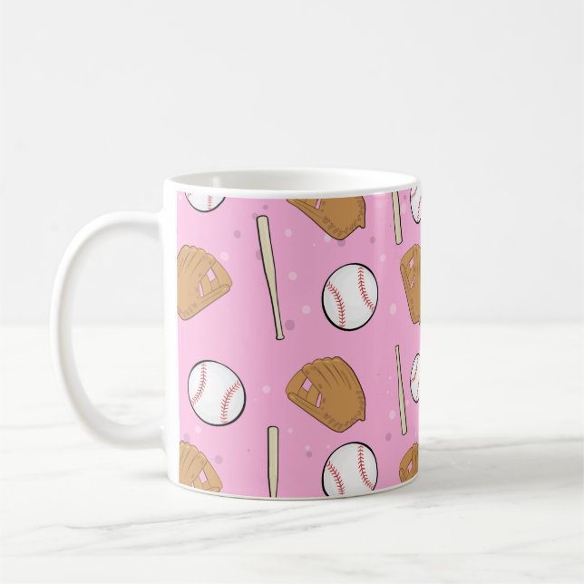 Taza De Café Béisbol: guantes, bolas y murciélagos sobre fondo  (Izquierda)