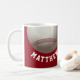 Taza De Café Béisbol Rojo Con Nombre Personalizado Deportes