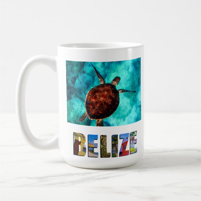 Taza De Café Belice Sea Turtle Blue Ocean Beach Travel Photo (Izquierda)