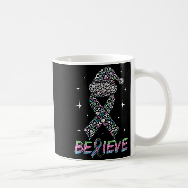 Taza De Café Believe Green Teal Nk Ribbon Xmas Metastatic Breas (Derecha)