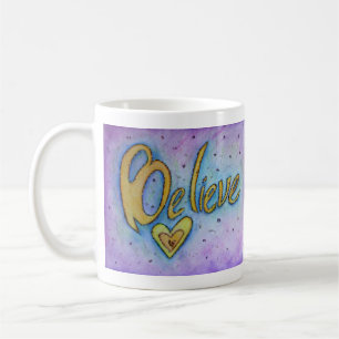 Taza De Café Believe Heart Inspirador Word Art Coffee Cup