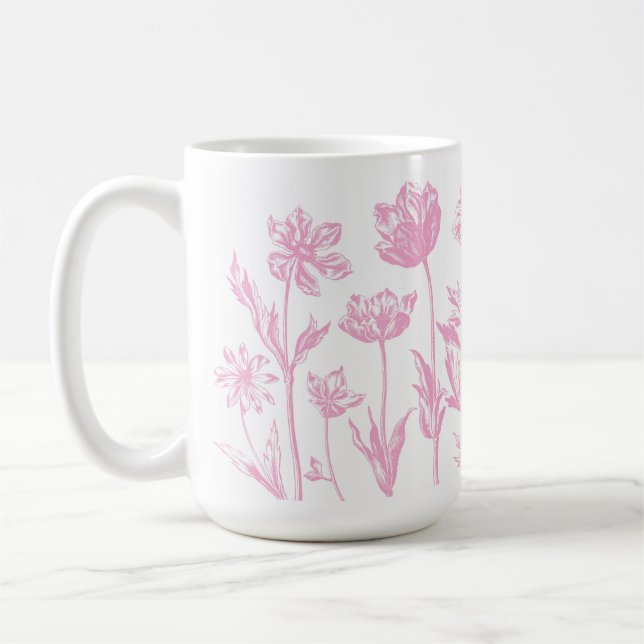 Taza De Café Bella Artes De Flores Etched (Rosa) (Izquierda)