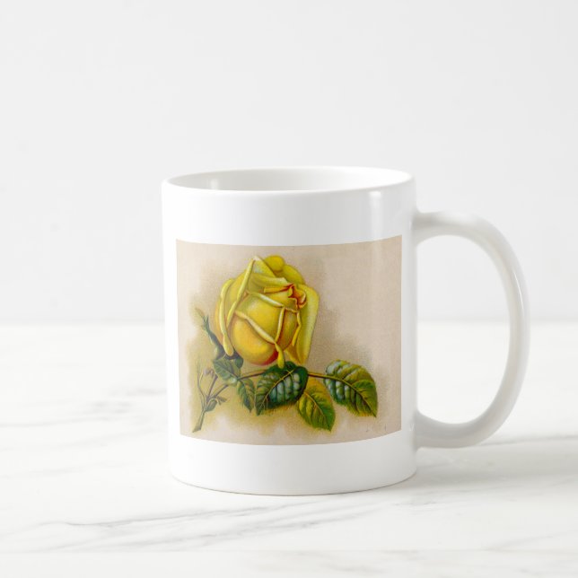 Taza De Café Bella Artes de impresión amarilla rosa antigua (Derecha)