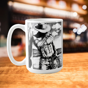 Taza De Café Bella Artes, retocado boceto de carbón de vaquero 