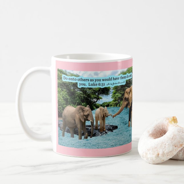 Taza De Café Bella Escritura Elefante Luke 6:31 (Con donut)