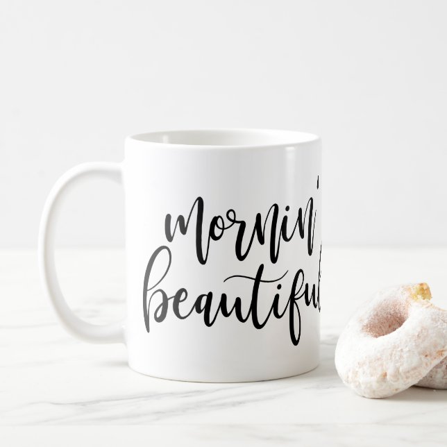 Taza De Café Bella escritura manuscrita negra (Con donut)