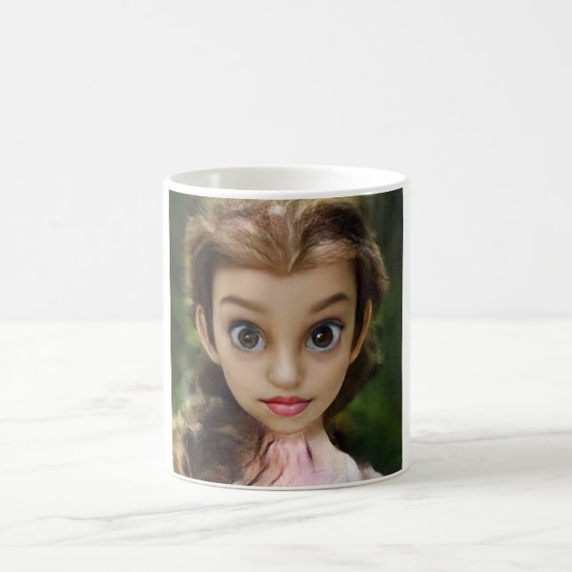 Taza De Café Bella muñeca chica con pelo castaño (Centro)