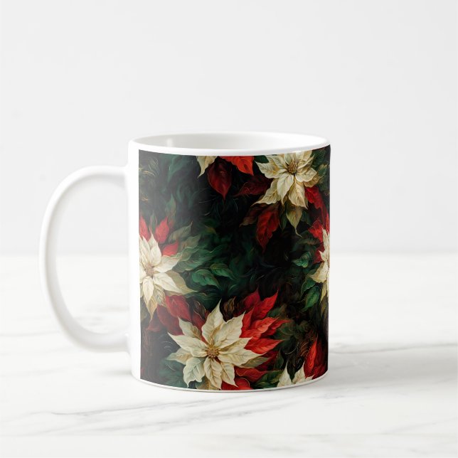 Taza De Café Bellas Poinsettias rojas y blancas (Izquierda)