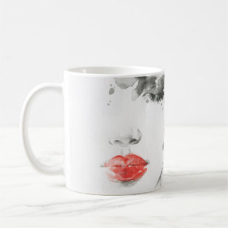 Taza De Café Belleza acuarela: Ilustracion retrato femenino