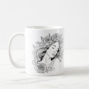 Taza De Café Belleza dormida en blanco y negro con flores