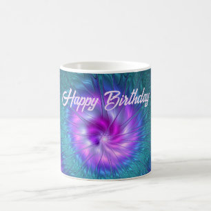 Taza De Café Belleza floral abstracta arte fractal colorido Flo
