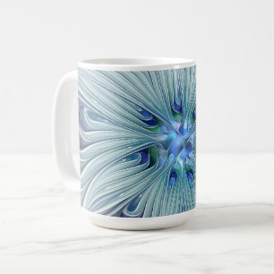 Taza De Café Belleza floral abstracta flor de pastel azul moder