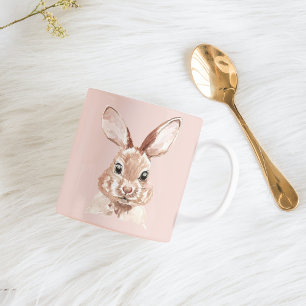 Taza De Café Belleza moderna Pastel color de agua rosa Bunny Ag