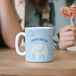 Taza De Café Belleza moderna Pastel Elefante Azul y Niño Estrel