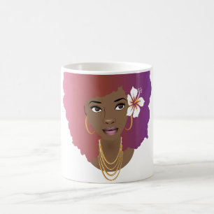 Taza De Café Belleza natural con afro, degradado rosa y púrpur