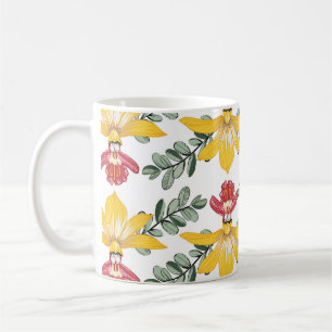 Taza De Café Belleza Orquídea: Elegancia De Patrón Floral.