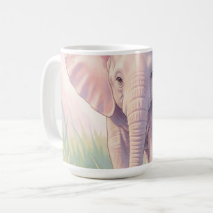 Taza De Café Bello elefante bebé en pradera pastel