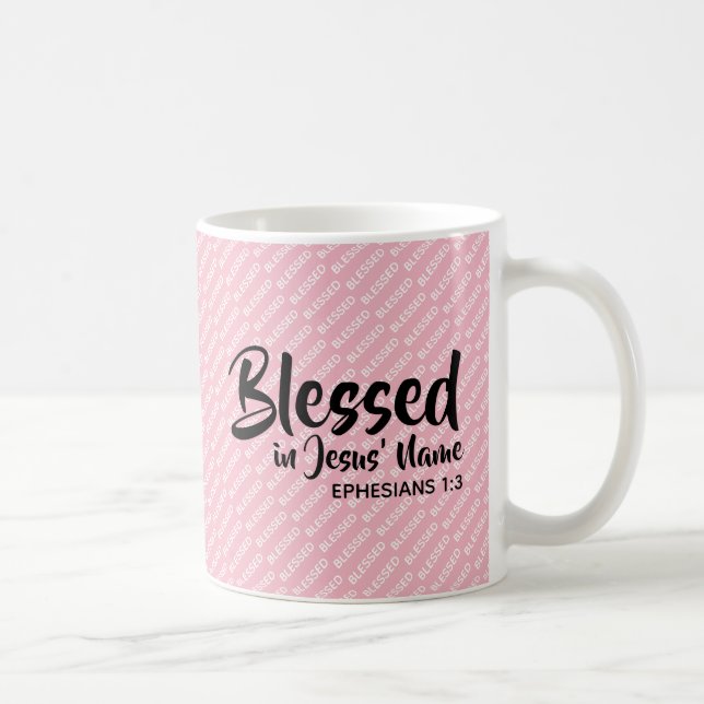 Taza De Café BENDECIDIDAS EN EL NOMBRE DE JESÚS, Escritura Cris (Derecha)