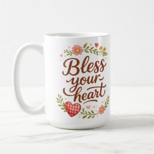 Taza De Café Bendice Tu Corazón – Gráfico de Cita Floral Acoged