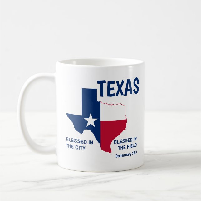 Taza De Café Bendición de la BANDERA ESTATAL TEXAS: Escritura c (Izquierda)