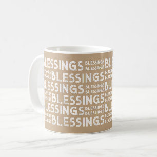 Taza De Café Bendición Regalo Tipográfico Tonos Blanco Y Beige