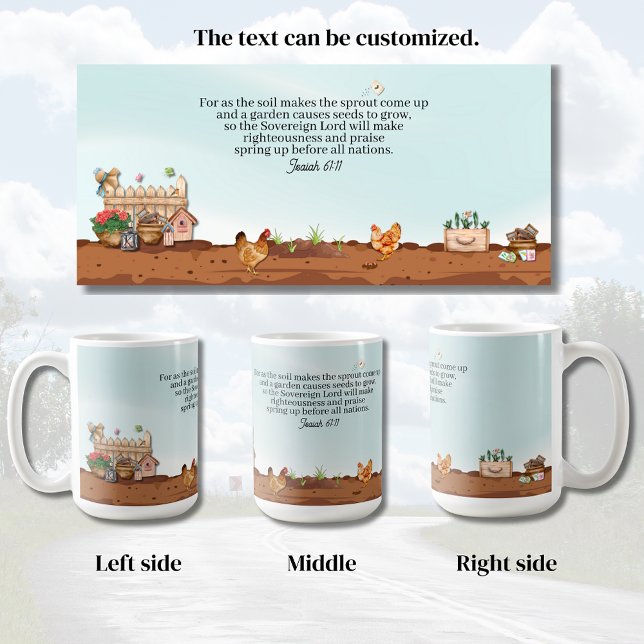 Taza De Café Bendiciones del Jardín Campestre (Country Garden mugs display of all sides.)