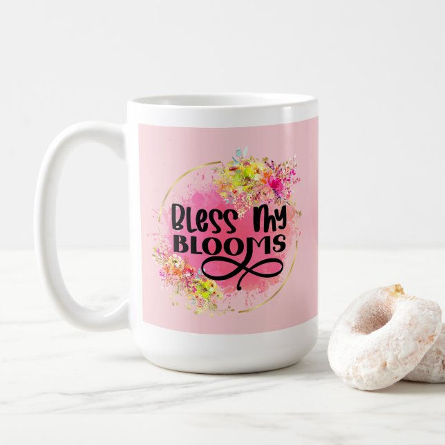 Taza De Café Bendiciones Mis Flores De Primavera Rosa (Con donut)