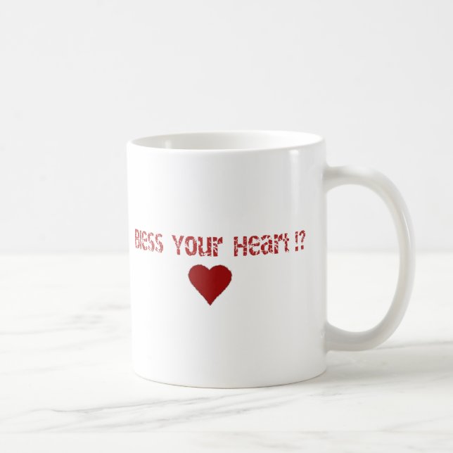 Taza De Café Bendiga su diseño del texto del corazón (Derecha)