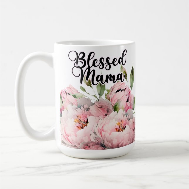 Taza De Café Bendita mamá con hermosas flores (Izquierda)
