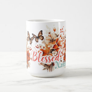 Taza De Café Bendita Mamá Floral Mariposa 