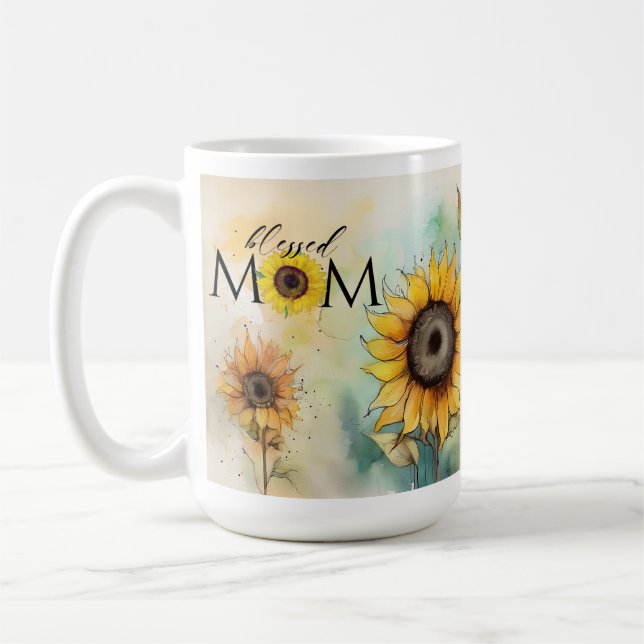 Taza De Café Bendita Mamá Sunflower Mug Gift, Madre Mamá (Izquierda)