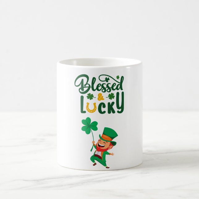 Taza De Café Bendita y afortunada Leprechaun Mug (Centro)