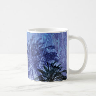 Taza De Café Bercelona Blue Palm tree Grunge Diseño de arte dig