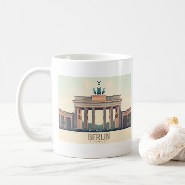Taza De Café Berlín Alemania Brandeburgo Gate Pastel Travel (Con donut)