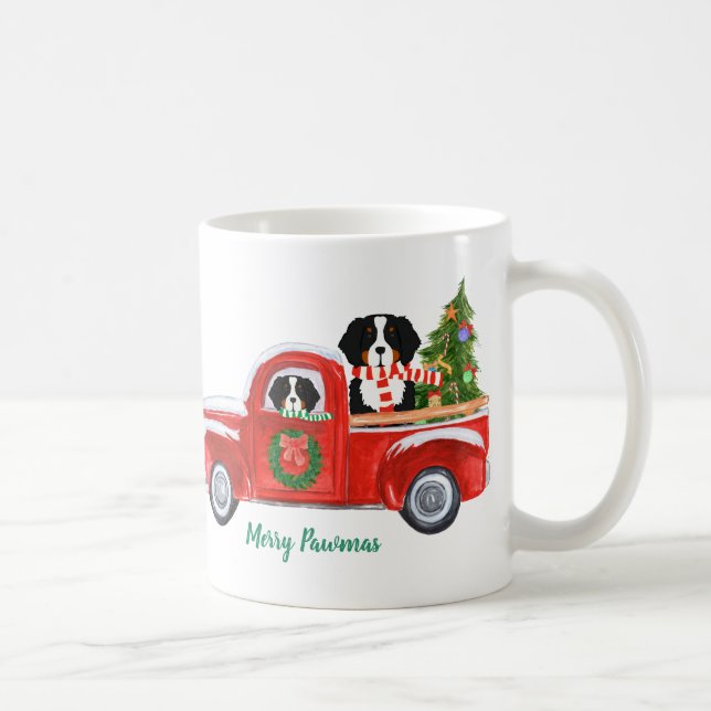 Taza De Café Berner Perro Camión Rojo Navidades Personalizados (Derecha)