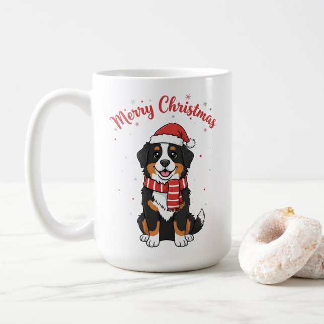 Taza De Café Bernese Mountain Dog Merry Christmas Doodle  (Con donut)