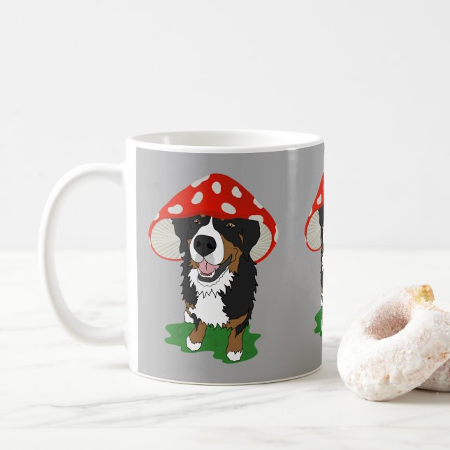 Taza De Café Bernese Mountain Dog Red Mushroom Cap (Con donut)
