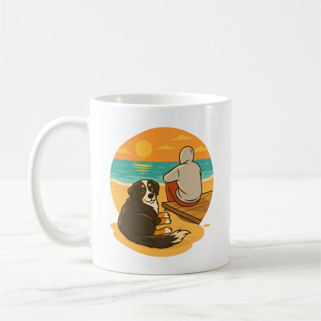 Taza De Café Bernese Mountain Dog Sunset Beach Companion (Izquierda)