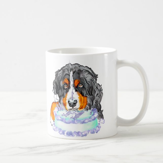 Taza De Café Bernese Mt Dog Cake Face Cumpleaños (Derecha)