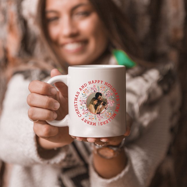 Taza De Café Berry, rojo foliar, Navidades de Felices Fiestas (Subido por el creador)