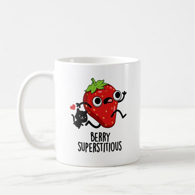 Taza De Café Berry Superstitious Funny Fruit Pun (Izquierda)