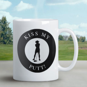 Taza De Café ¡Besa mi golpe divertido humor de golfista silueta