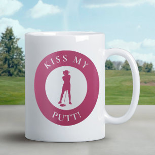 Taza De Café Besa Mi Putt Humor Divertido Golfista Silueta Rosa