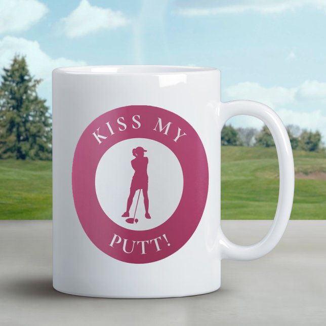 Taza De Café Besa Mi Putt Humor Divertido Golfista Silueta Rosa (Subido por el creador)