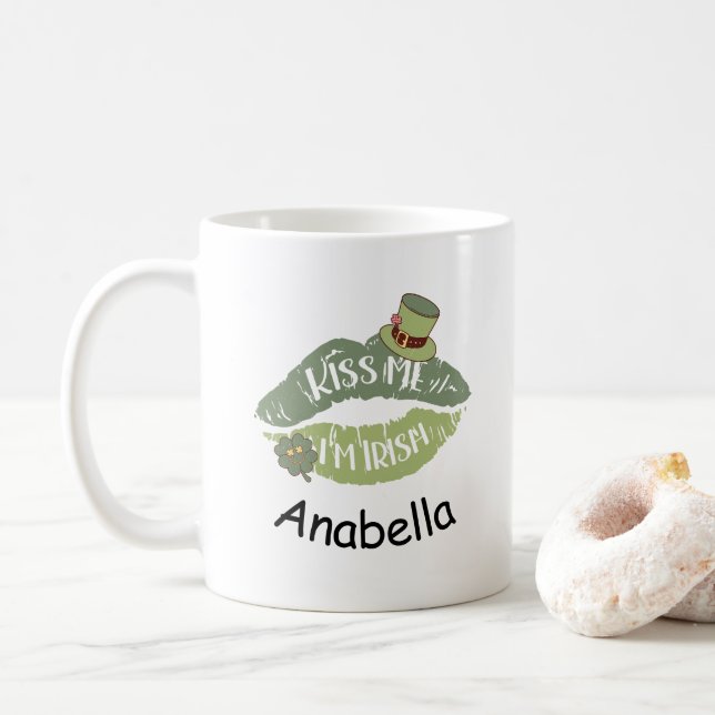 Taza De Café Bésame Soy el irlandés retro labial personalizado  (Con donut)