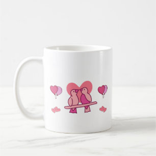 Taza De Café Beso de Pájaros de Pareja Rosa Simple