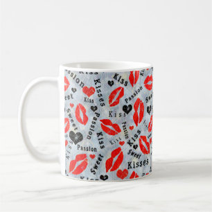 Taza De Café Beso, labios rojos.